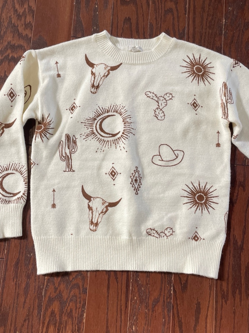 Modish Rebel Youth Cream Western Motif Crewneck Sweater Youth Medium